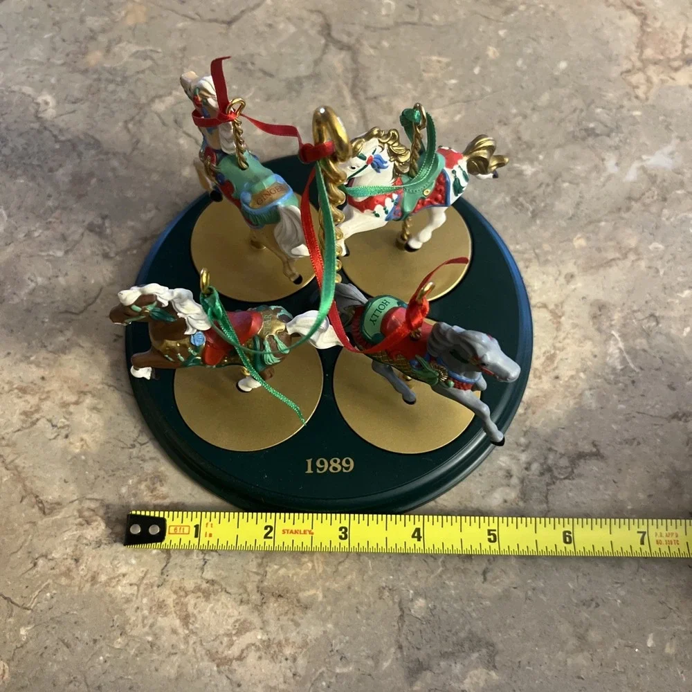 Vintage Hallmark Ornament Carousel Horse 1989 Complete Set W/Stand No Box